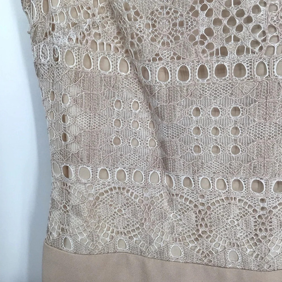 BCBGMAXAZARIA Marsha Delicate Lace Drop Waist Pan Collar Champagne Size 2 - Picture 6 of 9
